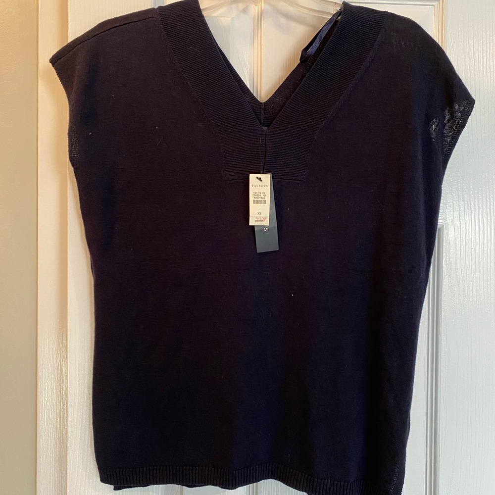 NWT Talbots navy blue linen blend sleeveless shirt